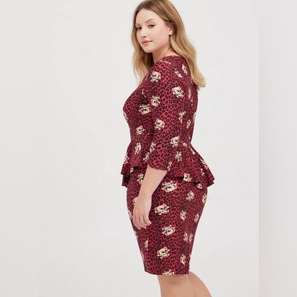 Torrid Peplum Dress Limited Edition Ponte Skulls Leopard Red Plus Size 4X Rare! - Picture 9 of 10